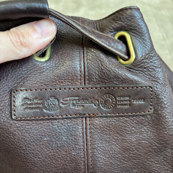 Fossil VTG Leather Backpack Brown Drawstring Boho Multi-pocket Key Charm 75082 - Picture 7 of 13